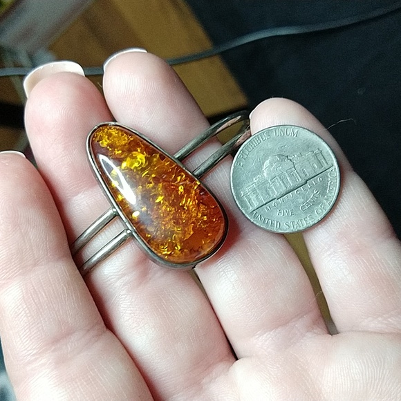 Vintage Baltic honey Amber sterling silver cuff bracelet adjustable - Picture 12 of 17